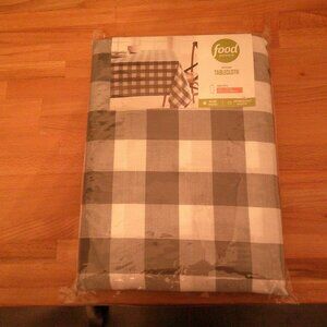 Food network oblong table cloth  60 by 102 gray and white Checked New